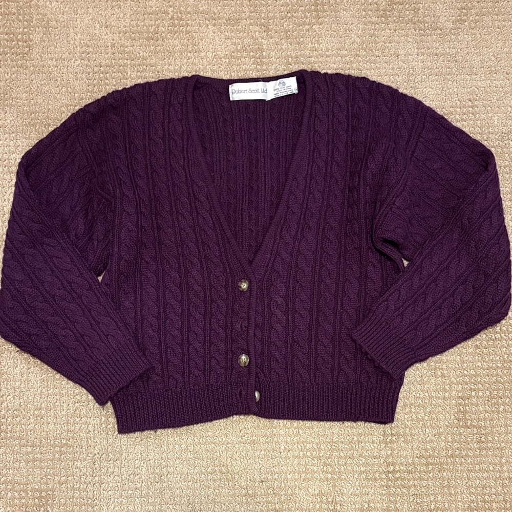 Purple Cable Knit Cardigan Sweater